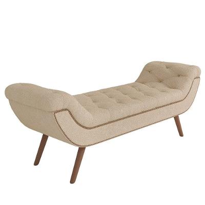 Puff Recamier Calçadeira 140cm Pés Palito Madeira Venêto P02 Bouclé Bege - Mpozenato