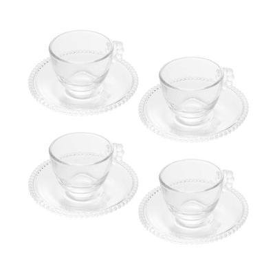 Conjunto Wolff Linha Pearl 4 Xícaras Com Pires De Cristal