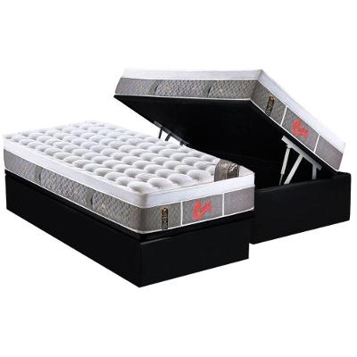 Cama Box Baú Solteiro: Colchão Molas Pocket Ensacadas Castor  Light Stress Oxygen New Plush + Base CRC Courano Black(88x188)