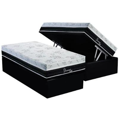 Cama Box Baú Solteiro: Colchão Molas Polar Superlastic Diamond + Base CRC Suede Black(88x188)