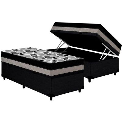 Cama Box Baú Solteiro: Colchão Ortopédico Ortobom D33 / EP ISO 100 Double Face + Base CRC CouranoBlack(88x188x20)