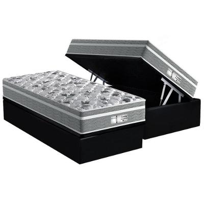 Cama Box Baú Solteiro: Colchão Molas Ensacadas Probel MasterPocket ProDormir Evolution + Base CRC Suede Black(88x188)