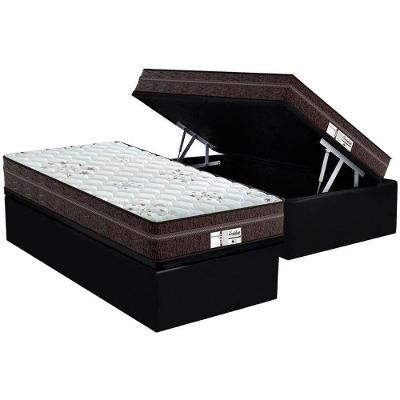 Cama Box Baú Solteiro: Colchão Molas Ensacadas Probel MasterPocket ProDormir Evolution + Base CRC Suede Black(88x188)