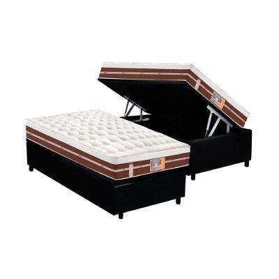 Cama Box Baú Solteiro: Colchão Molas Castor Pocket Silver Star Air Híbrido + Base CRC Courano Black(88x188)