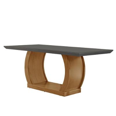 Mesa Para Sala De Jantar 180cm Milena Em Mdf E Vidro Grafite/ Imbuia/ Serig. Grafite