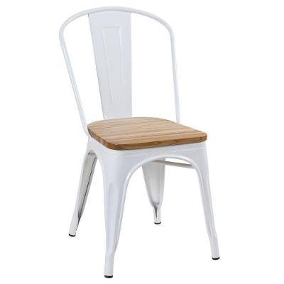 Cadeira Iron Tolix Com Assento De Madeira Industrial Jantar Cozinha Branco