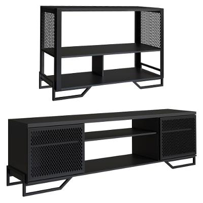 Rack 180 Cm 2 Pt Aparador 130 Cm Industrial 27x21 Preto Pp Preto