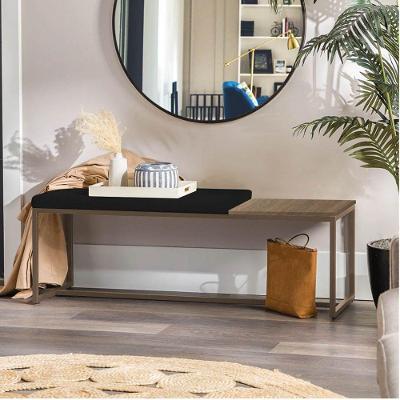Banco Recamier Puff London 195cm Industrial Marrom Corino Preto Tampo Quadrado Mdf Carvalho