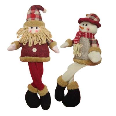 Boneco De Neve E Papai Noel Sentado Boneco Perna Mole Em Tecido