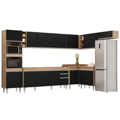 Armário De Cozinha Modulada De Canto 9 Peças Cp04 Balcão Castanho/preto - Lumil