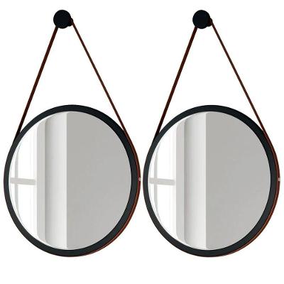 Kit 2 Espelhos Decorativos Redondos 54cm Com Alça Adnet Escandinavo H01 Preto