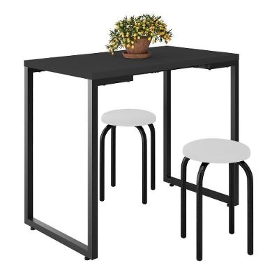Mesa De Cozinha Bistrô Porto Preto 90cm Com 2 Banquetas Industriais Maviê Branco/preto - Mpozenato