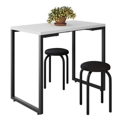 Mesa De Cozinha Bistrô Porto Branco 90cm Com 2 Banquetas Industriais Maviê Preto - Mpozenato