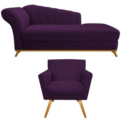 Kit Diva Recamier 185cm Lado Direito E 01 Poltrona Laura Suede Roxo