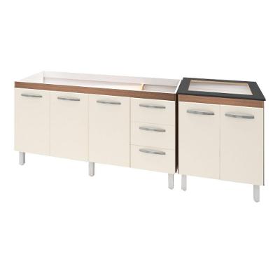 Armário Cozinha Gabinete Pia De 150 Cm Diana Com Balcão Cooktop 4 Bocas Savana Frente Off-white Jade
