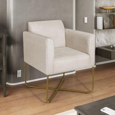 Poltrona Decorativa Andréia Base X Dourada Linho Cor Bege