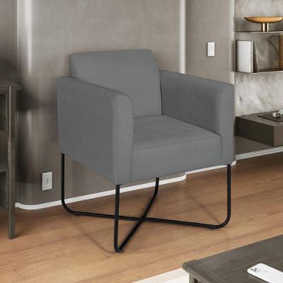 Poltrona Decorativa Andréia Base X Preta Sintético Cor Cinza