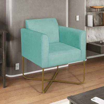 Poltrona Decorativa Andréia Base X Dourada Suede Cor Azul Tiffany
