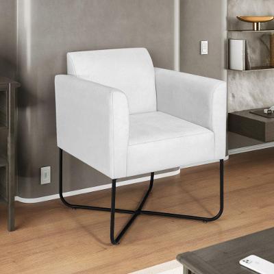 Poltrona Decorativa Andréia Base X Preta Sintético Cor Branco