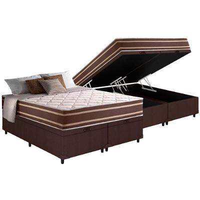 Cama Box Baú Queen: Colchão Molas Anjos Superlastic Duo Sono + Base CRC Courano Brown(158x198)