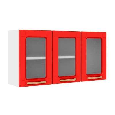 Armário Aéreo Cozinha Modulado  Colors 6010 3 Portas c/ Vidro Branco/Vermelho - Bertolini
