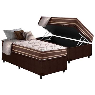 Cama Box Baú Solteiro: Colchão Molas Anjos Superlastic Duo Sono +Base CRC Courano Brown(88x188)