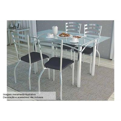 Conjunto: Mesa de Cozinha Elba c/ Tampo de Vidro 120cm + 4 Cadeiras Portugal Cromada/Preto - Kappesberg