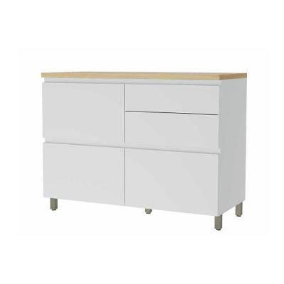 Armário de Cozinha Modulado Balcão Rainha 1 Porta e 4 Gaveta c/ Tampo 120 cm Branca/Nature - Nesher