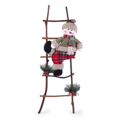 Escada De Natal Decorativa Rústica Em Poliéster Com Boneco 60cm Boneco De Neve