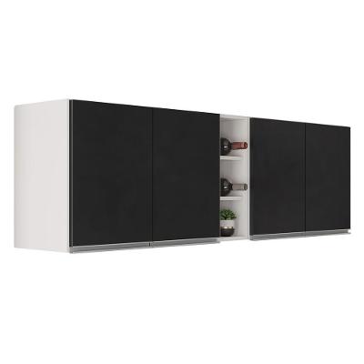Kit 2 Armários Aéreos Califórnia 80cm E Nicho Garrafeiro 20cm Riad Branco/preto - Lumil