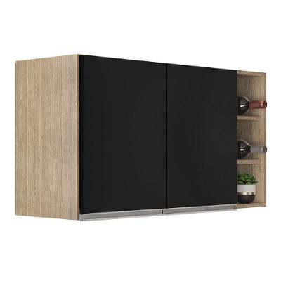 Armário De Cozinha Aéreo Califórnia 80cm E Nicho Garrafeiro 20cm Riad Castanho/preto - Lumil
