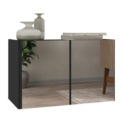Aparador Buffet Suspenso Com Espelhos 2 Portas Multimóveis Mp8003 Preto Preto