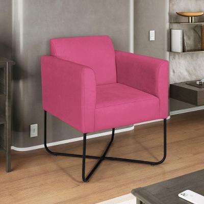 Poltrona Decorativa Andréia Base X Preta Sintético Cor Pink