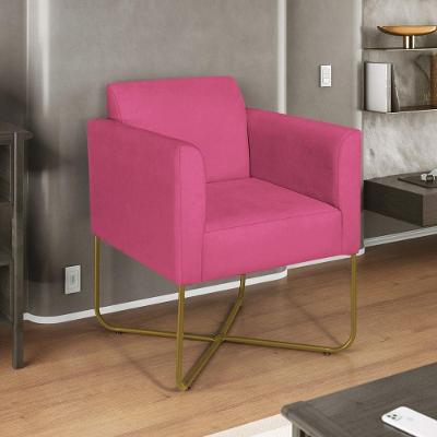 Poltrona Decorativa Andréia Base X Dourada Sintético Cor Pink
