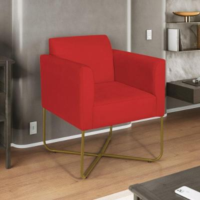 Poltrona Decorativa Andréia Base X Dourada Sintético Cor Vermelho