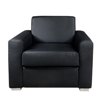 Poltrona Basic Couro Preto Com Pés Madeira