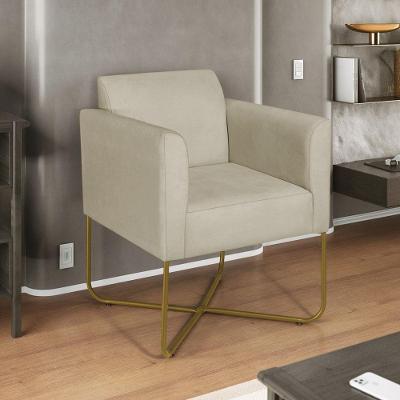 Poltrona Decorativa Andréia Base X Dourada Sintético Cor Bege