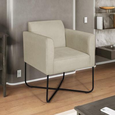 Poltrona Decorativa Andréia Base X Preta Sintético Cor Bege