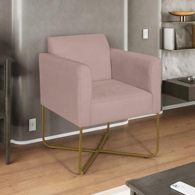 Poltrona Decorativa Andréia Base X Dourada Linho Cor Rosê