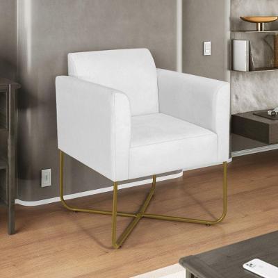 Poltrona Decorativa Andréia Base X Dourada Suede Cor Branco
