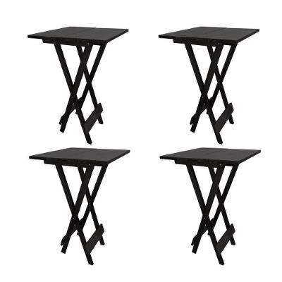 Kit 4 Mesa Bistro Dobravel Quadrada Preta - Preto