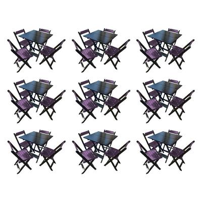 Kit 9 Mesas De Madeira Dobrável Preto 70x70 Com 4 Cadeiras Dobráveis Roxo - Roxo