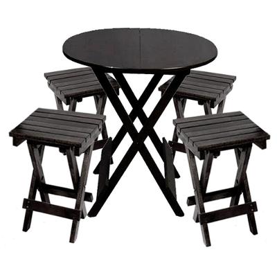 Conjunto Restaurante De Mesa Dobravel 60cm Redondo Com 4 Banquinhos Dobraveis Preto - Preto