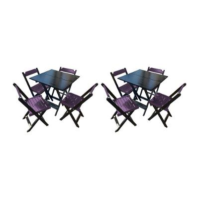 Kit 2 Mesas De Madeira Dobrável Preto 70x70 Com 4 Cadeiras Dobráveis Roxo - Roxo