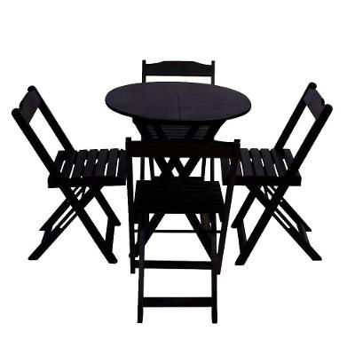 Conjunto Premium De Mesa Dobravel De Madeira 60cm Redondo Com 4 Cadeiras Preto - Preto