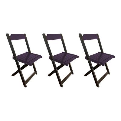 Kit 3 Cadeiras De Madeira Dobrável Roxo - Roxo