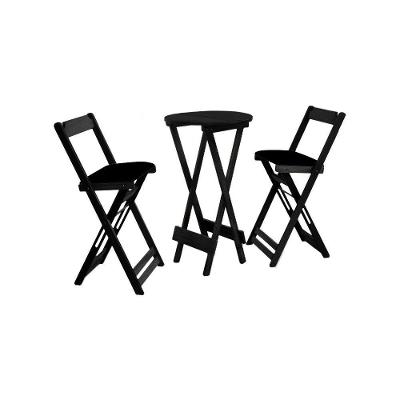 Conjunto Bistro De Madeira Dobravel Redondo 55cm Diametro Com 2 Cadeiras Preto Preto - Preto