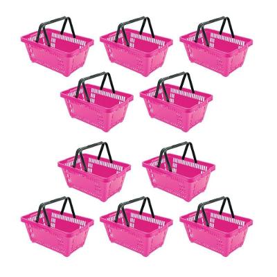 Kit - 10 Cestos Compras Plástica D100 Cód. 3400 Rosa - Della Plast