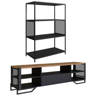 Rack 180 Cm Gaveta Estante 77 Cm Industrial 17x24 Preto Mell Pp Preto Mell