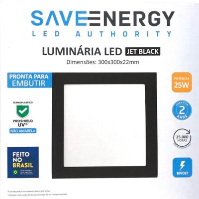 Luminária Plafon Led Embutir 25w Jet Black 3000k Bivolt